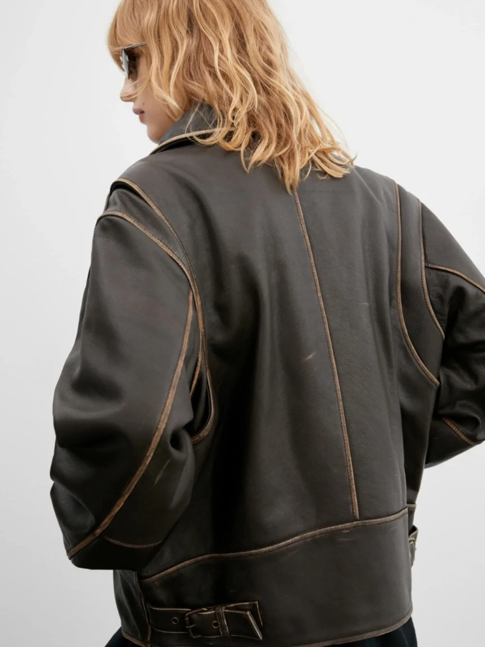 Mango Oversized Worn Effect Leather Jacket Allsaints Zara - Picture 3 of 12